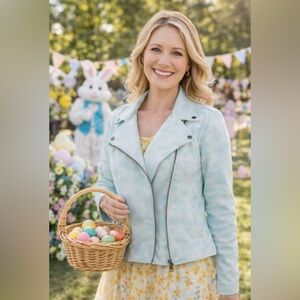 Haute Hippie Tribe Faux Suede Printed Tie-Dye Jacket Large Blue Horizon QVC